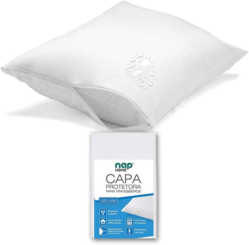 Kit 4 Capas de Travesseiro Nap Home Impermeável - Não faz ruído - 200 Fios 50x70cm Branco