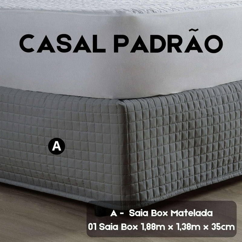 Saia Para Cama Box Matelada 150 Fios Quadriculada (CINZA, QUEEN)