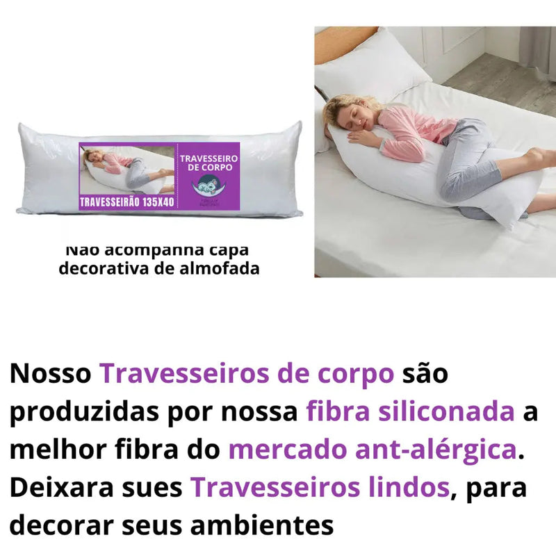 Travesseiro De Corpo Dream 100% Fibra Siliconada Impermeável *COM ZIPER*